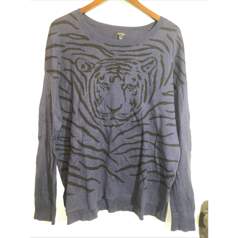 Apt. 9 Cotton Blend Idigo Sweater Tiger Stripes on Front Soft Large